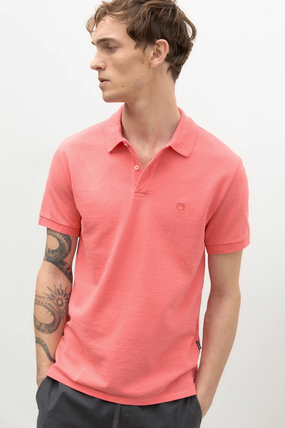 Slim Fit Polo in Cotton Coral Pique