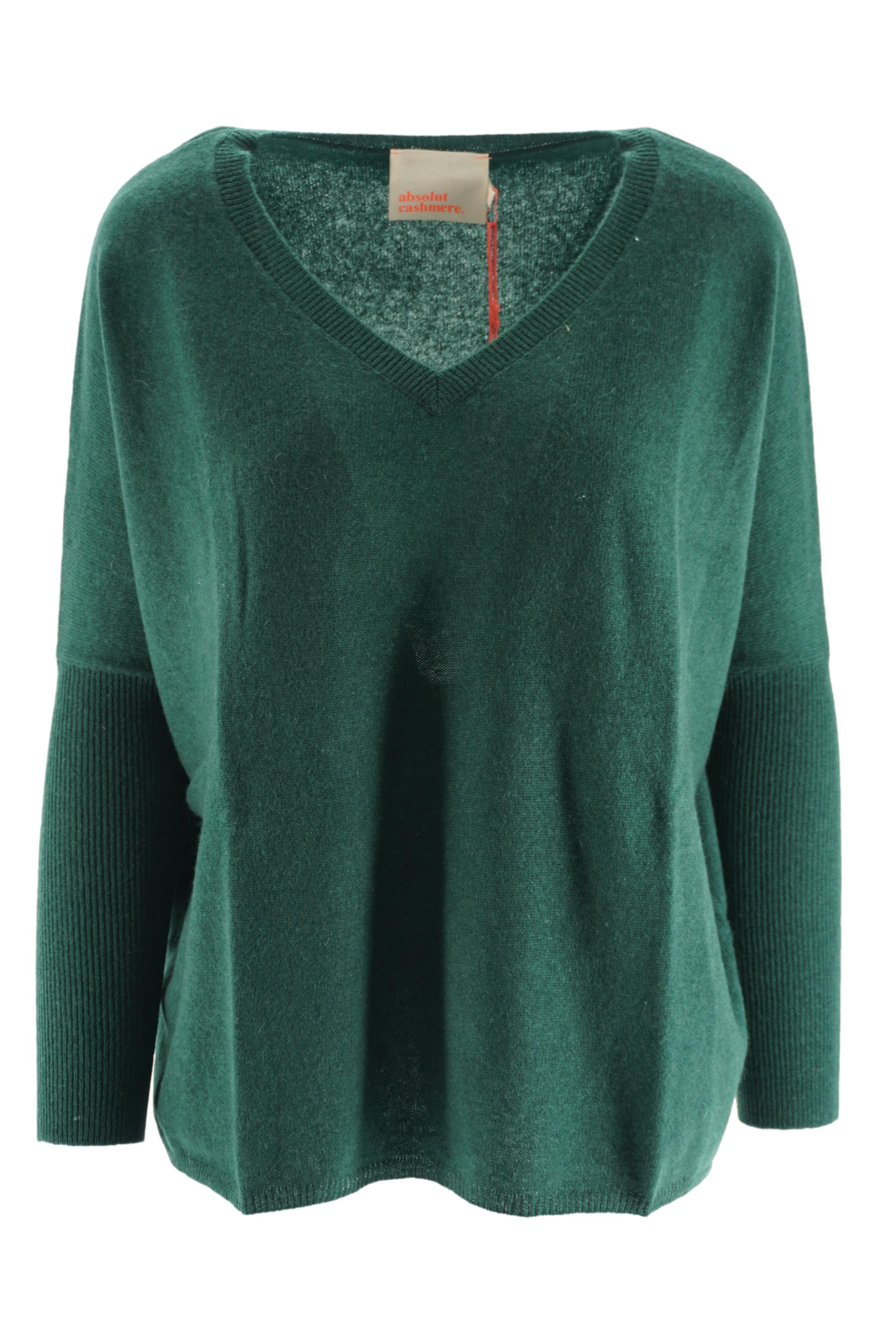 100% Cashmere V-Neck Sweater Green