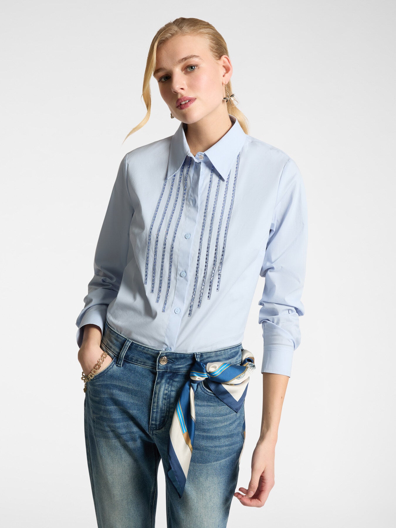 Shirt with Front Applications Light Blue