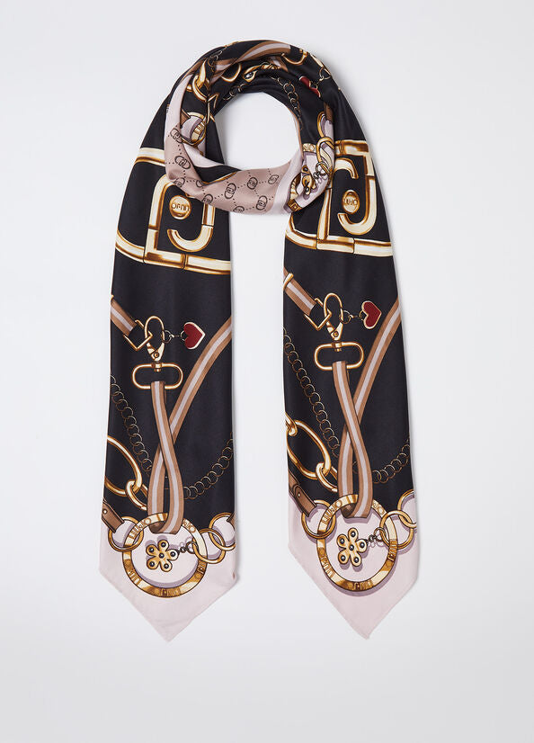 Scarf with Patchwork Print Beige