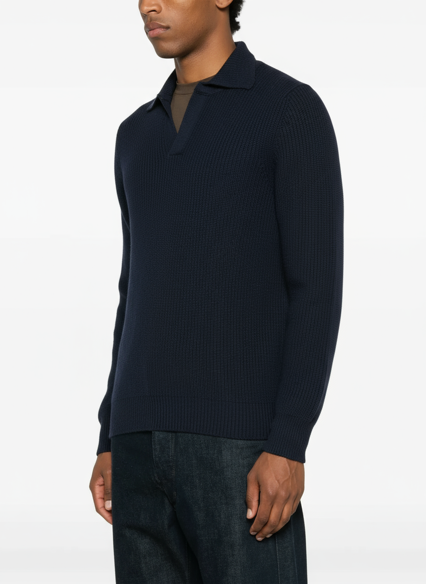 Maglia Polo in Lana con Maniche Lunghe Blu - Main Image