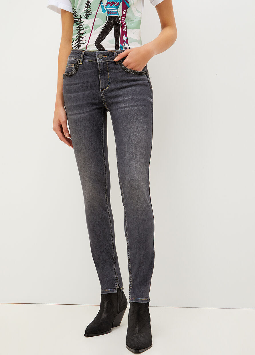 Skinny Jeans with Rhinestones Liu Jo Gray