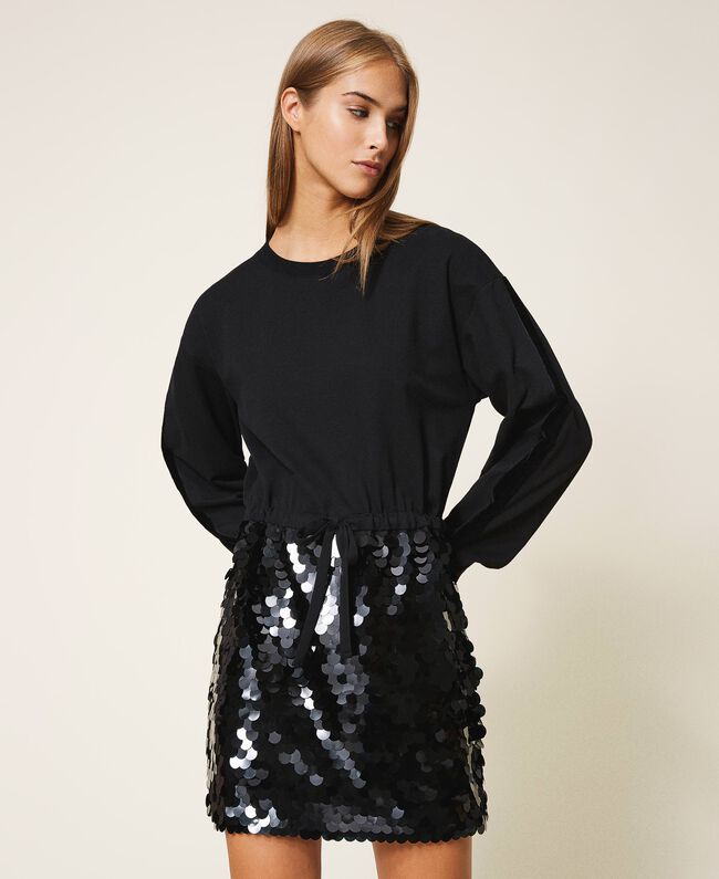 Sweatshirt dress with sequins Black