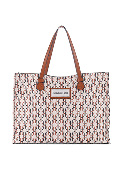 Shopper Bag with Le Pandorine Pattern Brown - Main Image