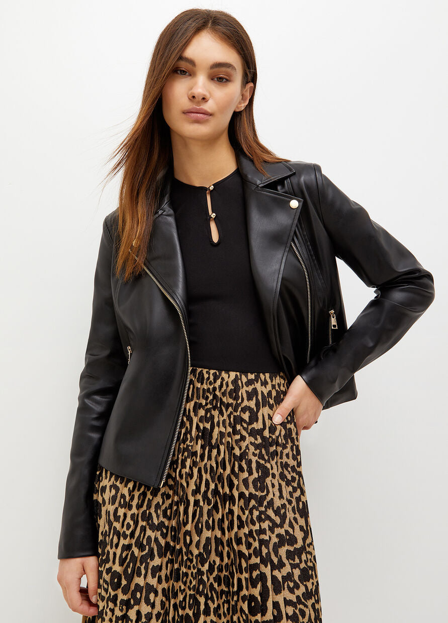 Leather Jacket Liu Jo Donna Liu Jo Faux Leather Biker Jacket Black