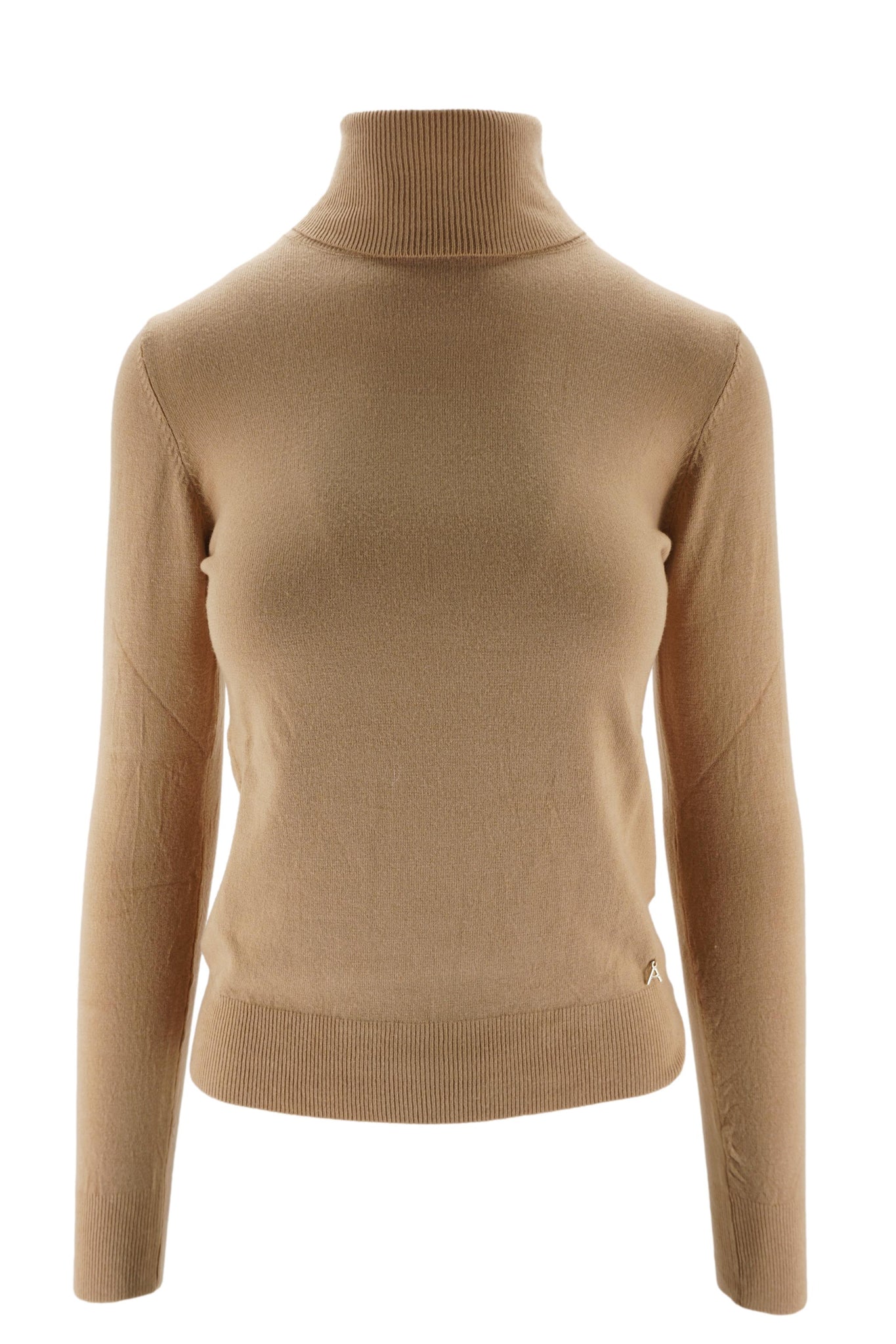 Maglia Slim Fit con Collo Alto / Beige - Ideal Moda