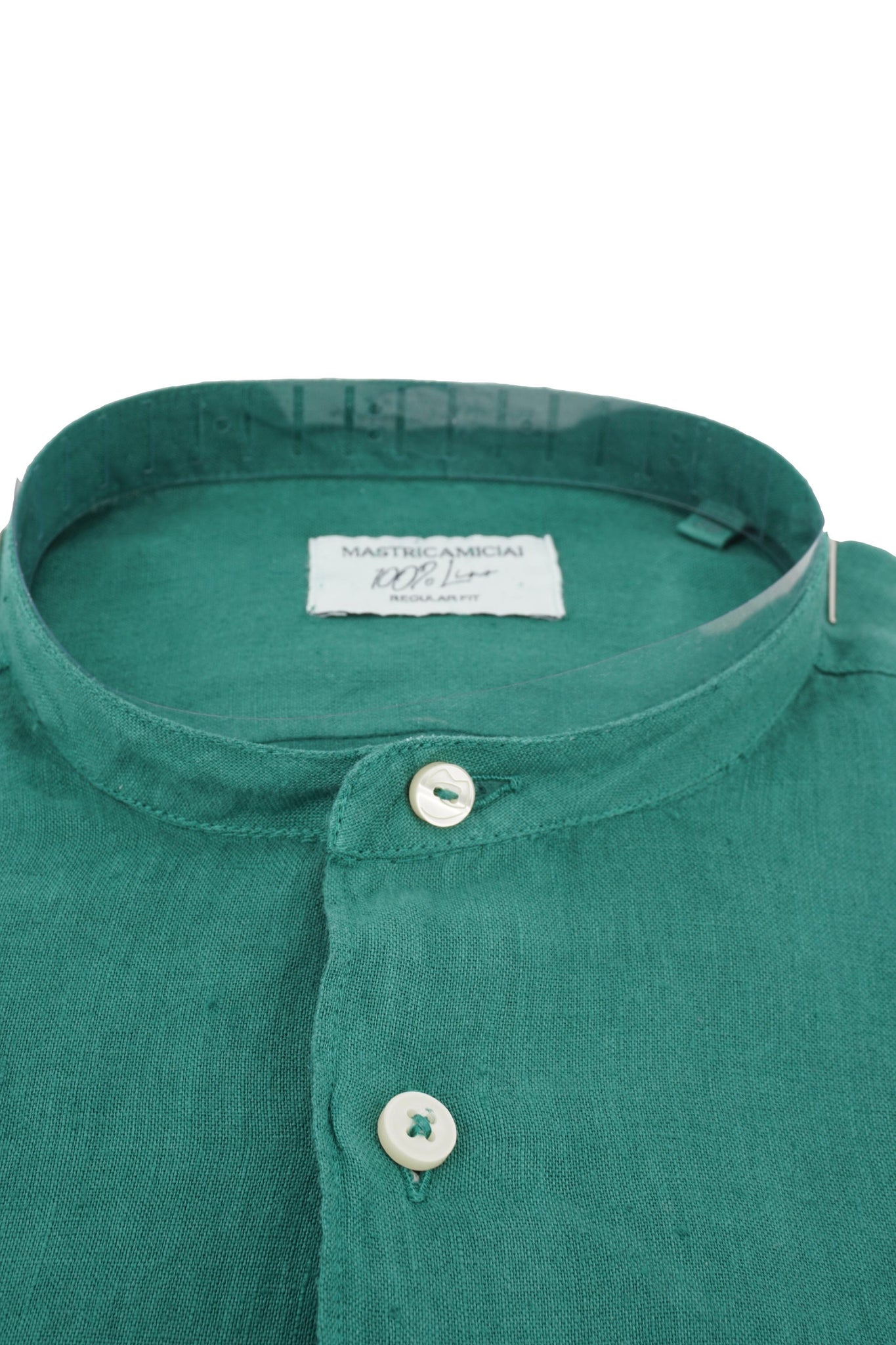 Camicia in Lino con Collo alla Coreana / Verde - Ideal Moda