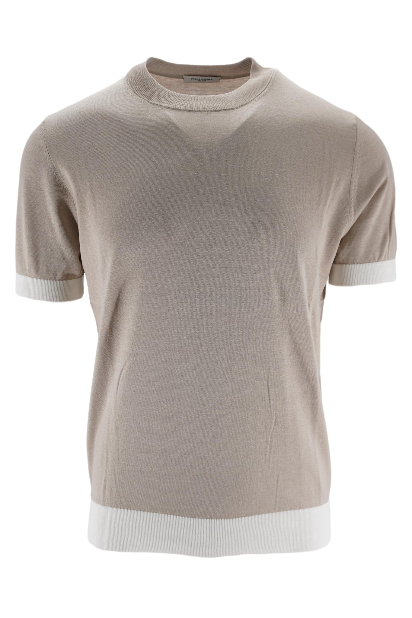 T-Shirt Girocollo in Maglia / Beige - Ideal Moda