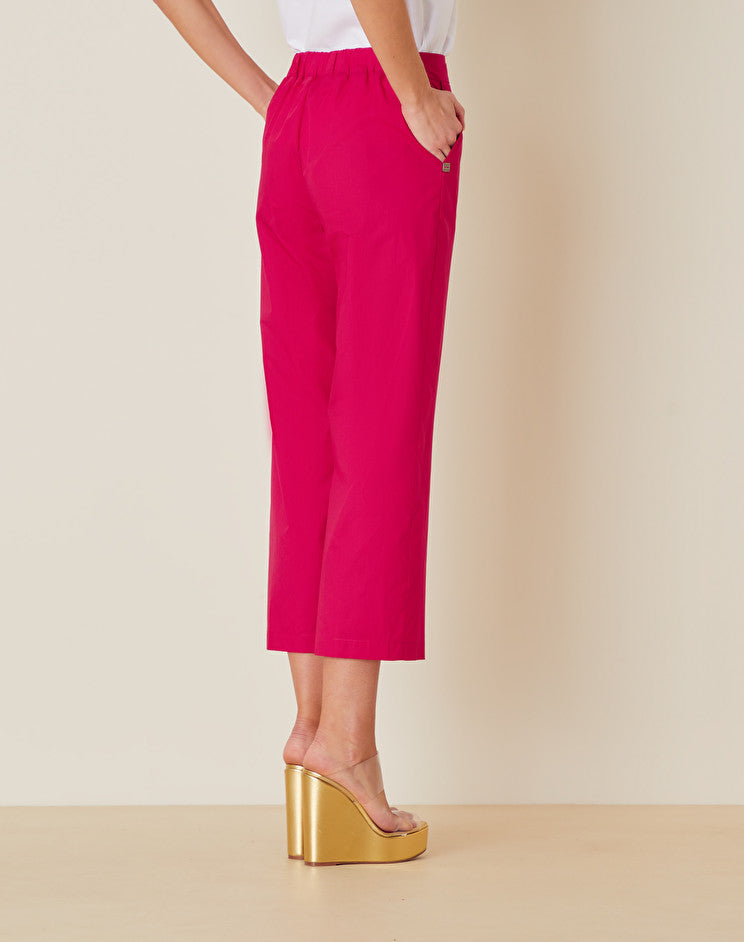Pantalone in Cotone con Mezzo Elastico in Vita / Fucsia - Ideal Moda