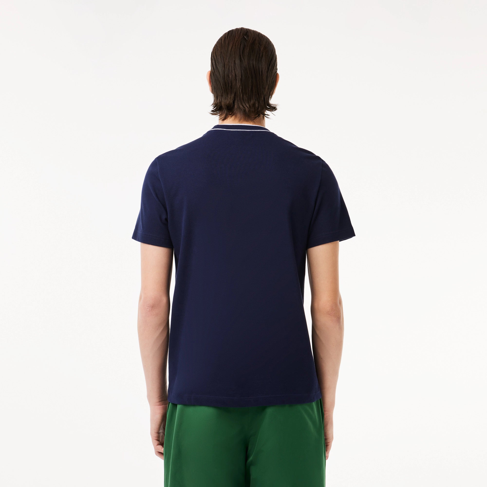 T-Shirt in Piqué Elasticizzato con Colletto a Righe / Blu - Ideal Moda