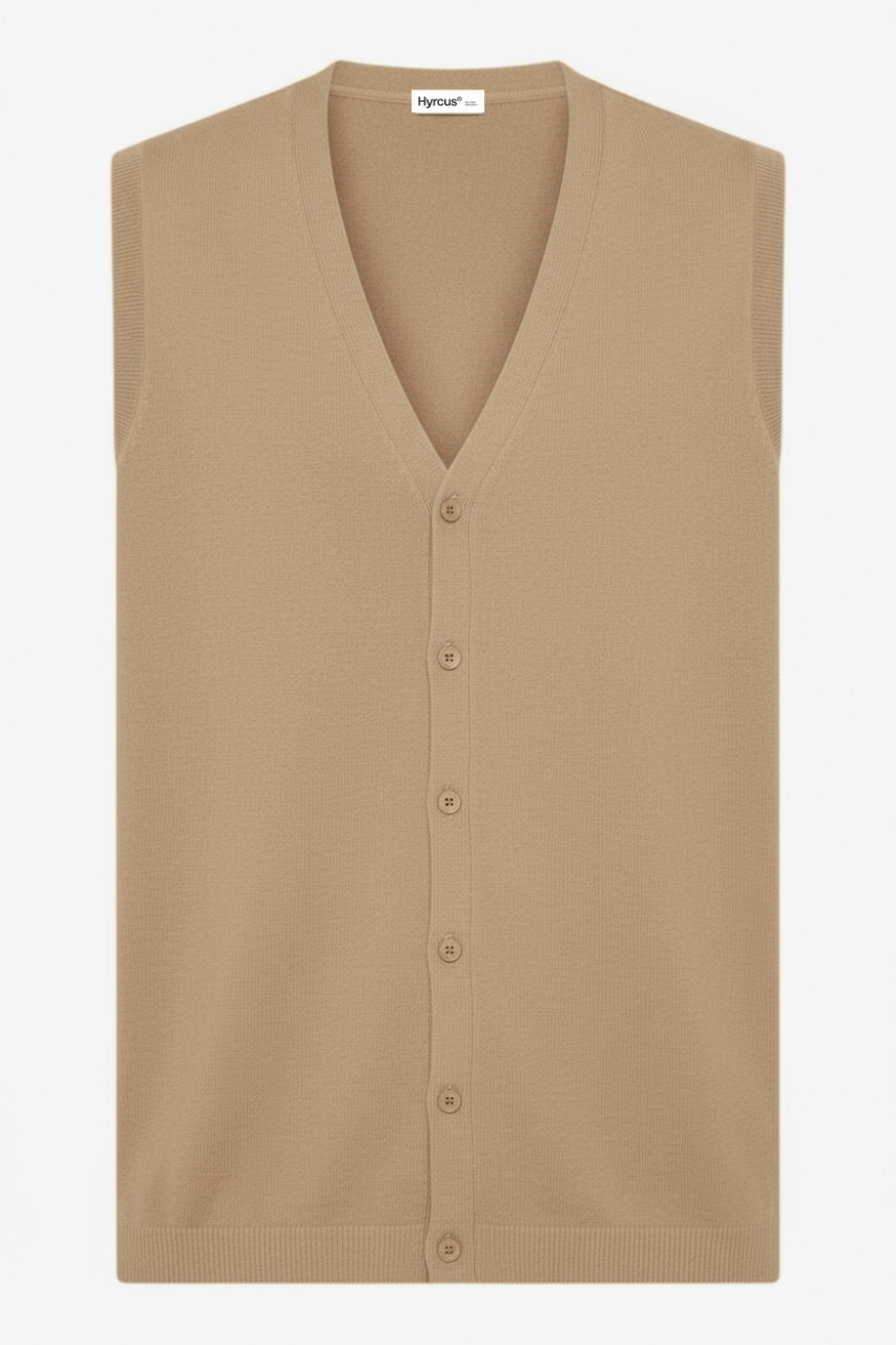 Maglia Gilet in Lana Merino Extrafine / Tortora - Ideal Moda