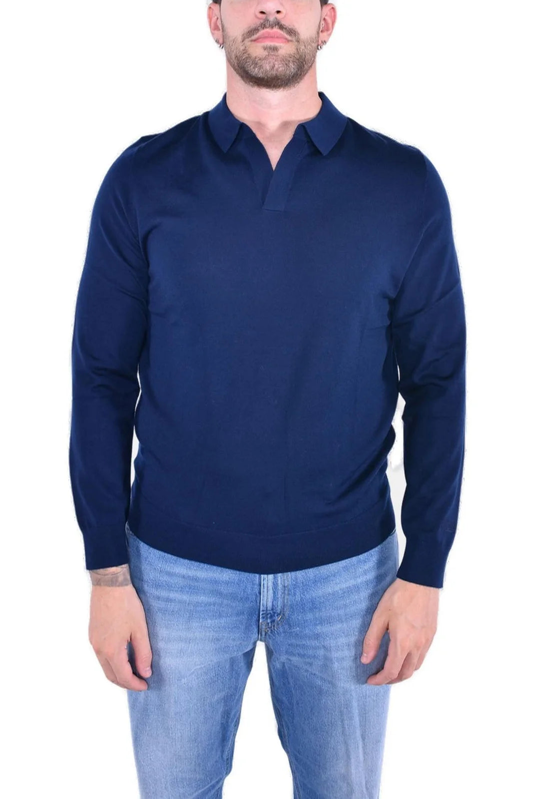 Maglia Polo in Lana Merino  / Blu - Ideal Moda