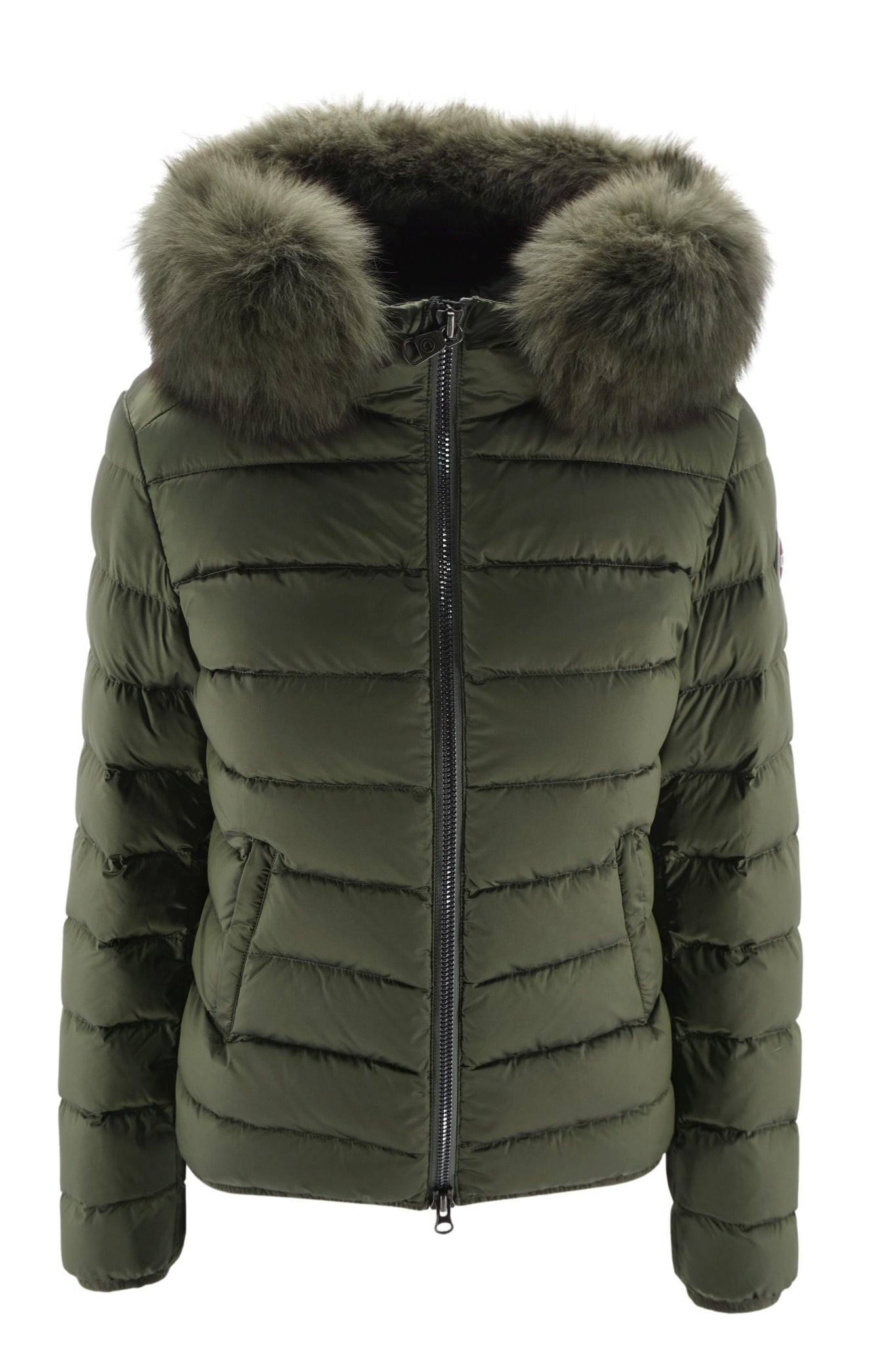 Piumino Corto con Pelliccia Sintetica / Verde - Ideal Moda