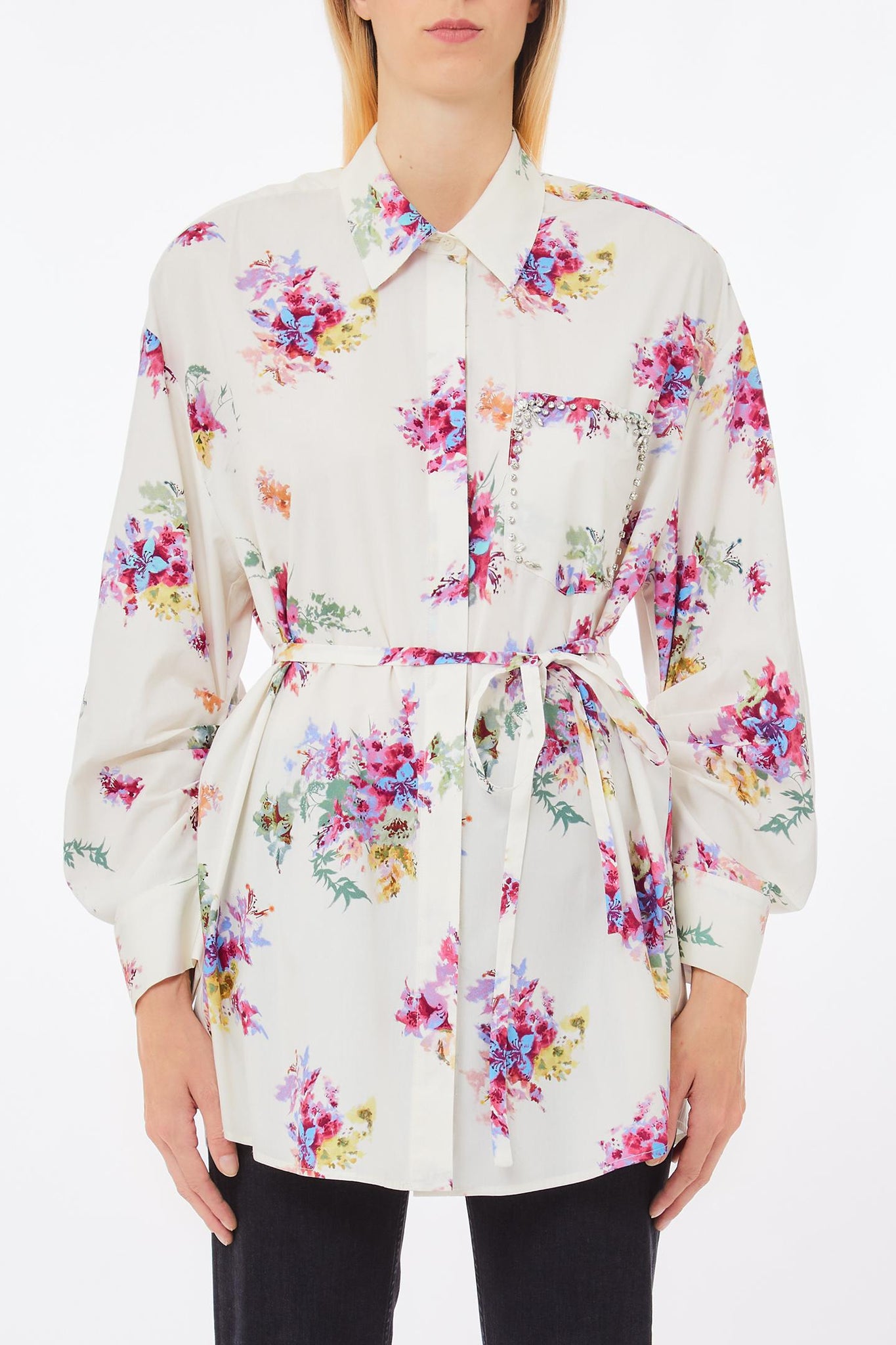 Camicia Lunga con Fantasia / Bianco - Ideal Moda