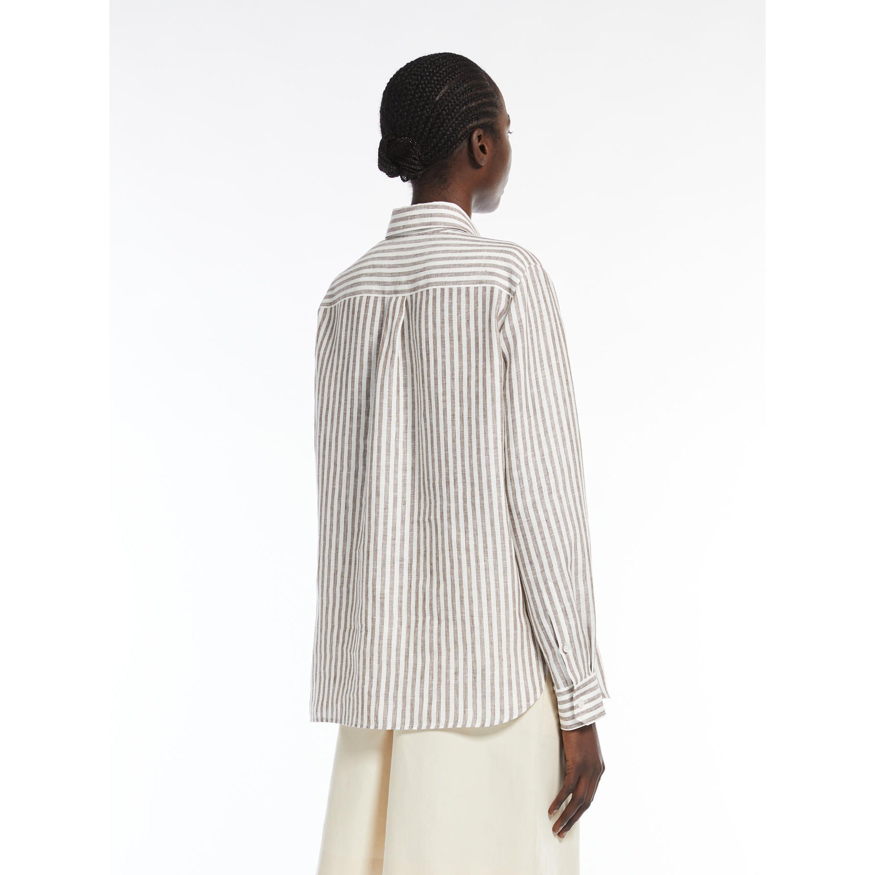 Camicia in Puro Lino a Righe / Marrone - Ideal Moda