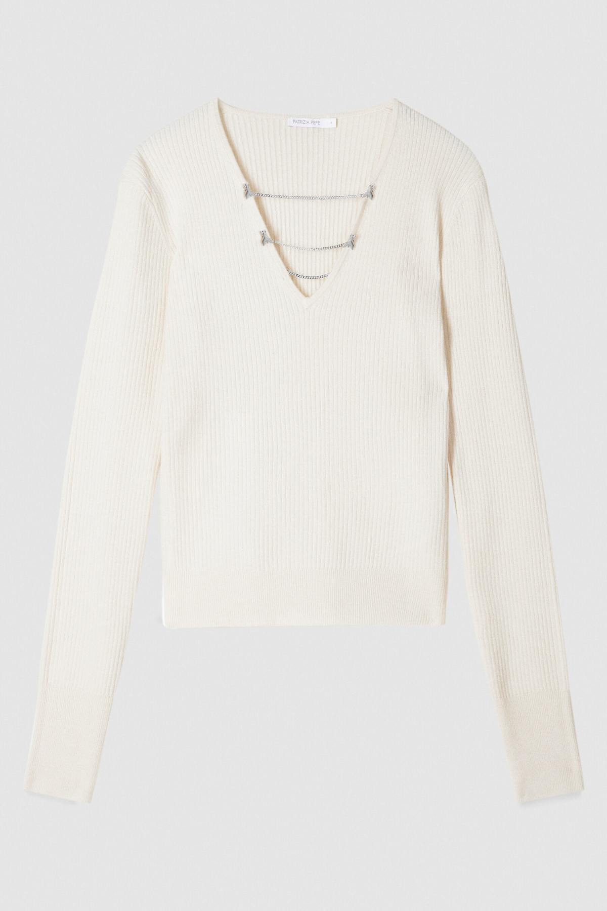 Maglia Aderente con Catene / Avorio - Ideal Moda