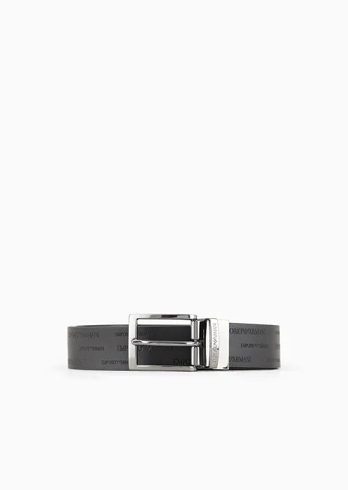 Cintura Reversibile in Pelle con Lettering Emporio Armani / Nero - Ideal Moda