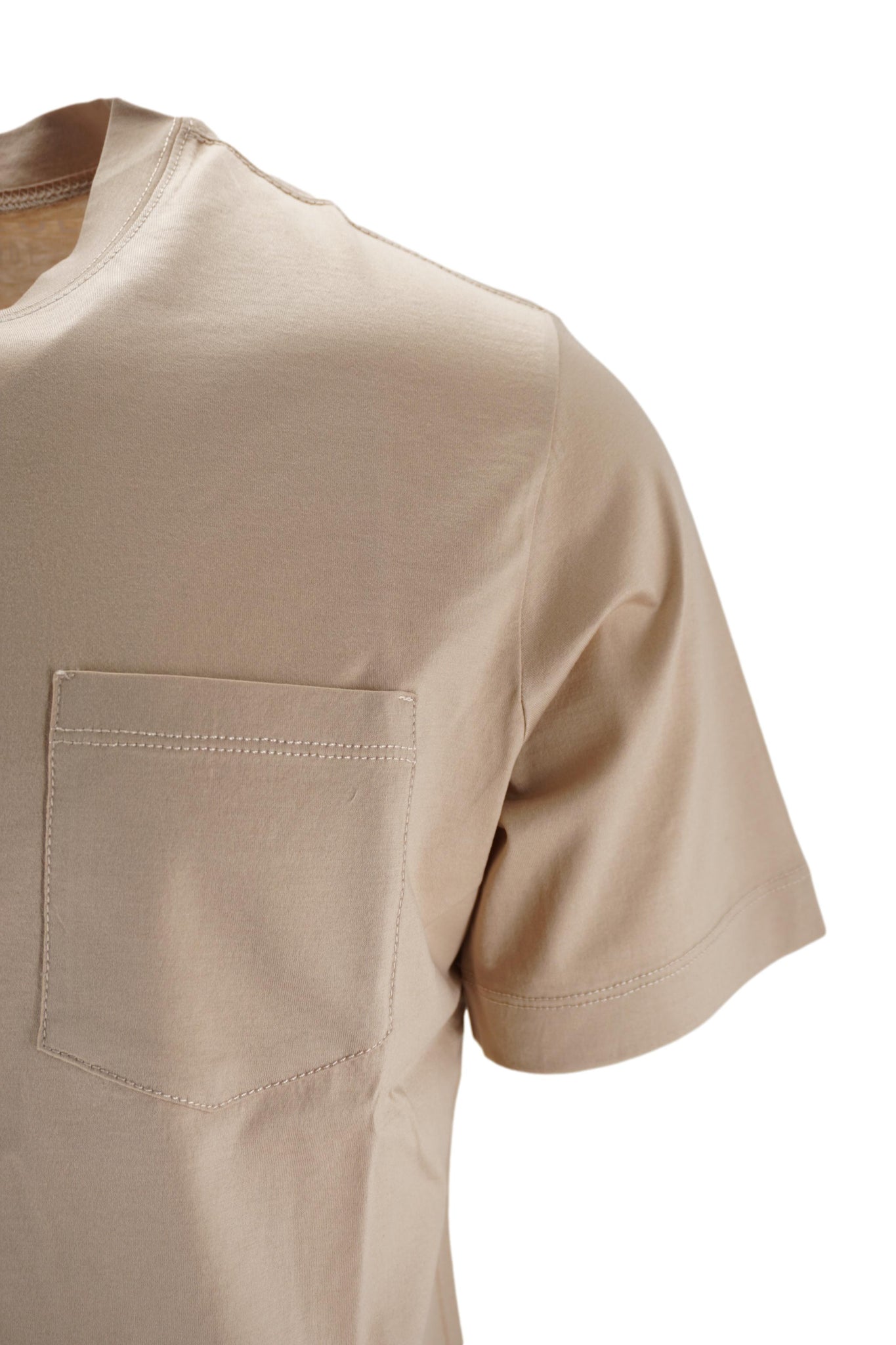 T-Shirt con Taschino in Jersey di Cotone / Beige - Ideal Moda