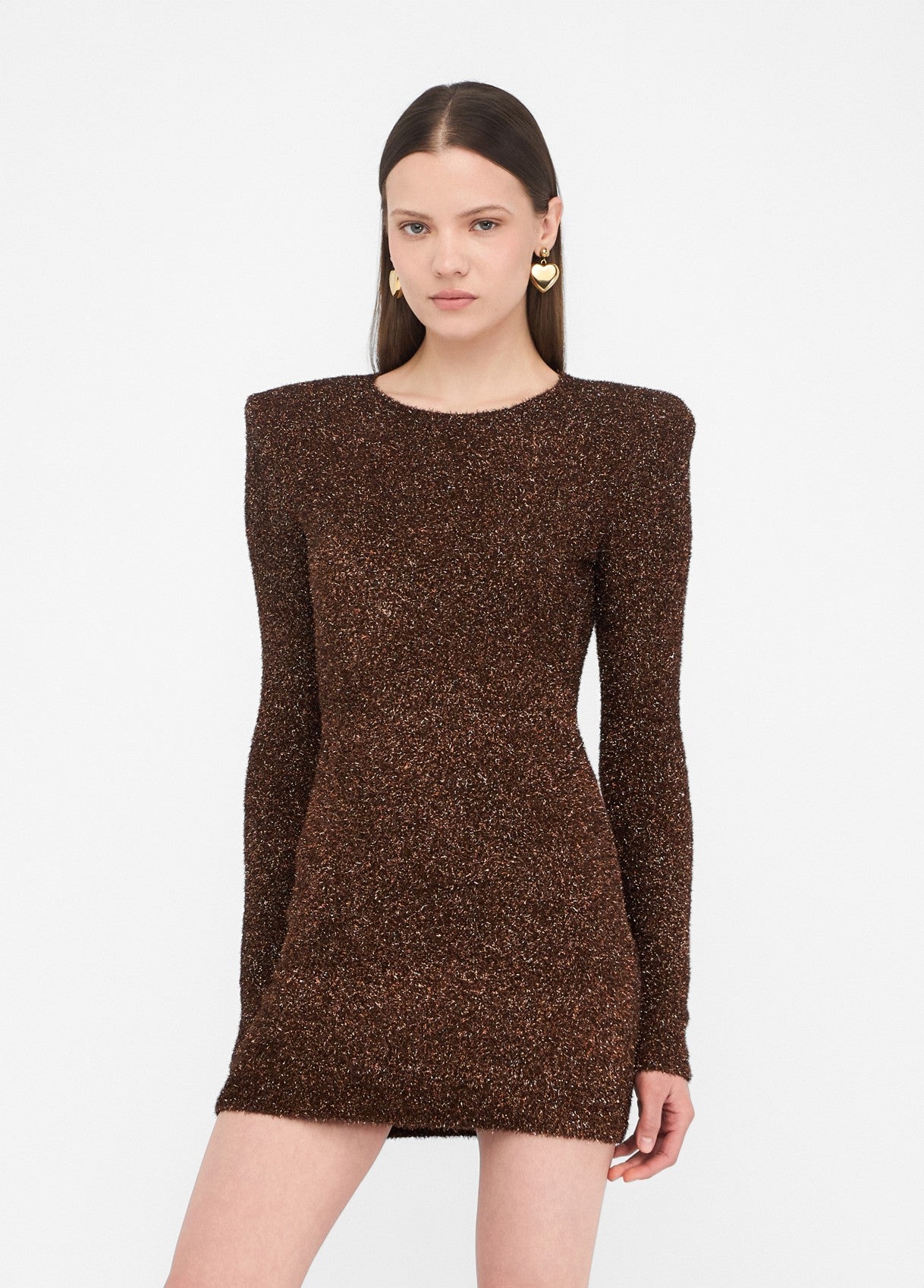 Abito in Maglia con Spalline Imbottite / Marrone - Ideal Moda