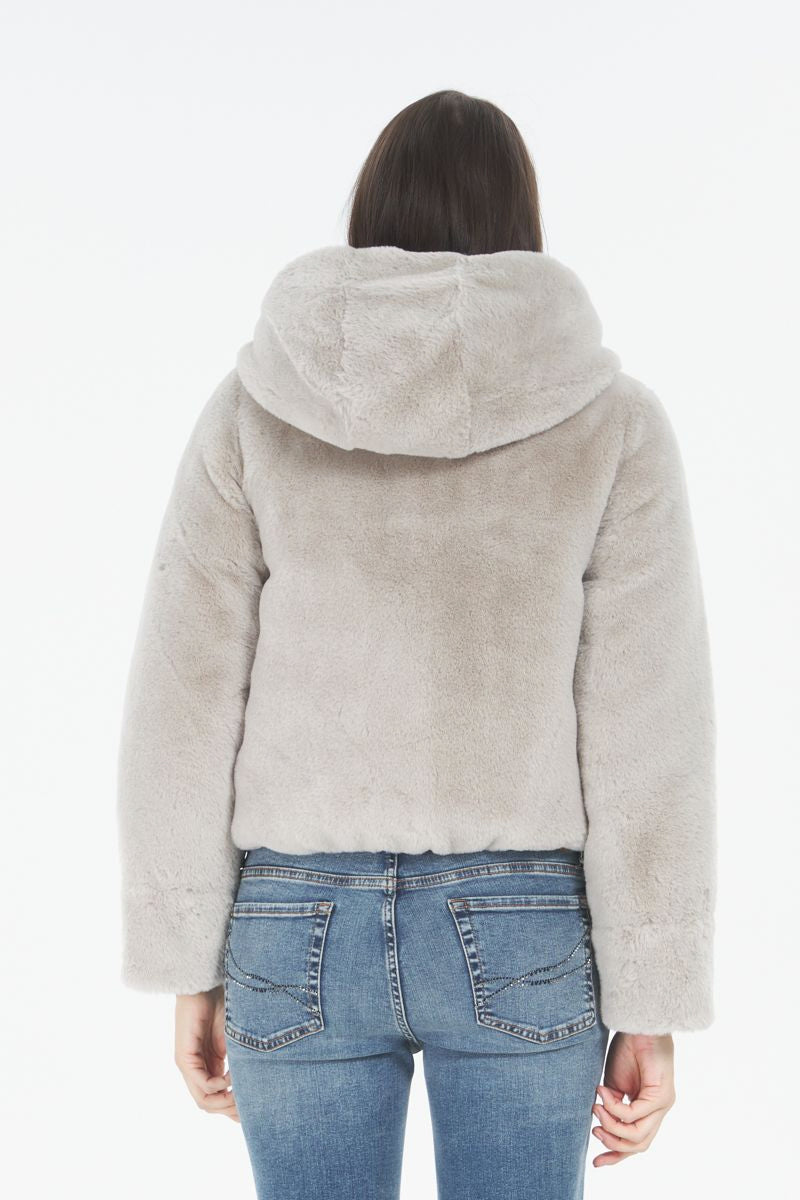 Piumino Reversibile in Pelliccia Sintetica / Grigio - Ideal Moda