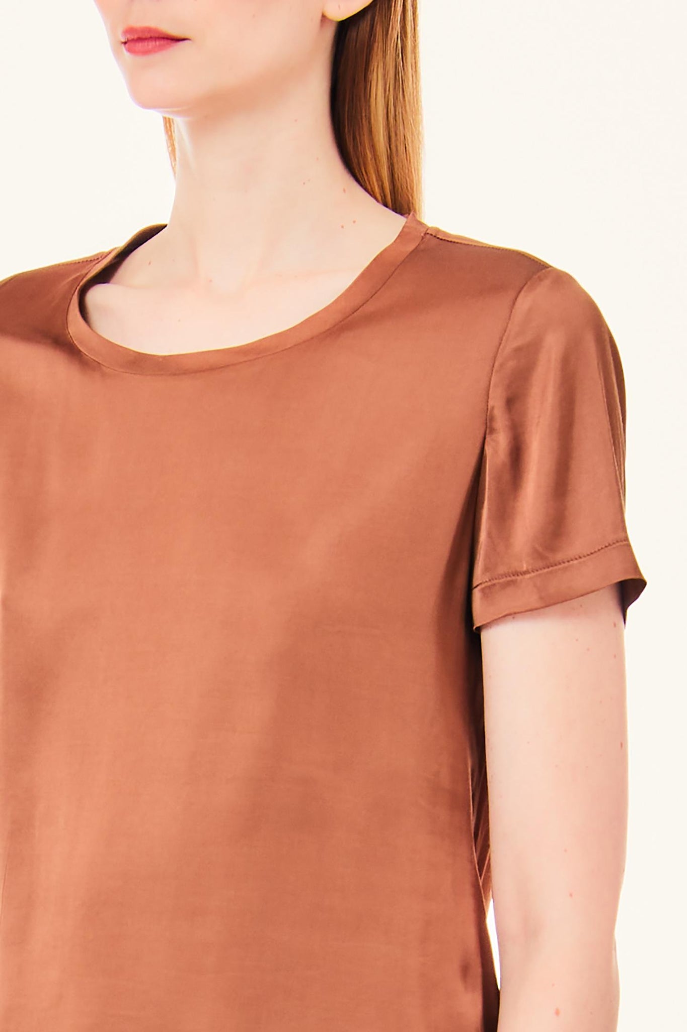 T-Shirt a Mezze Maniche in Viscosa / Marrone - Ideal Moda