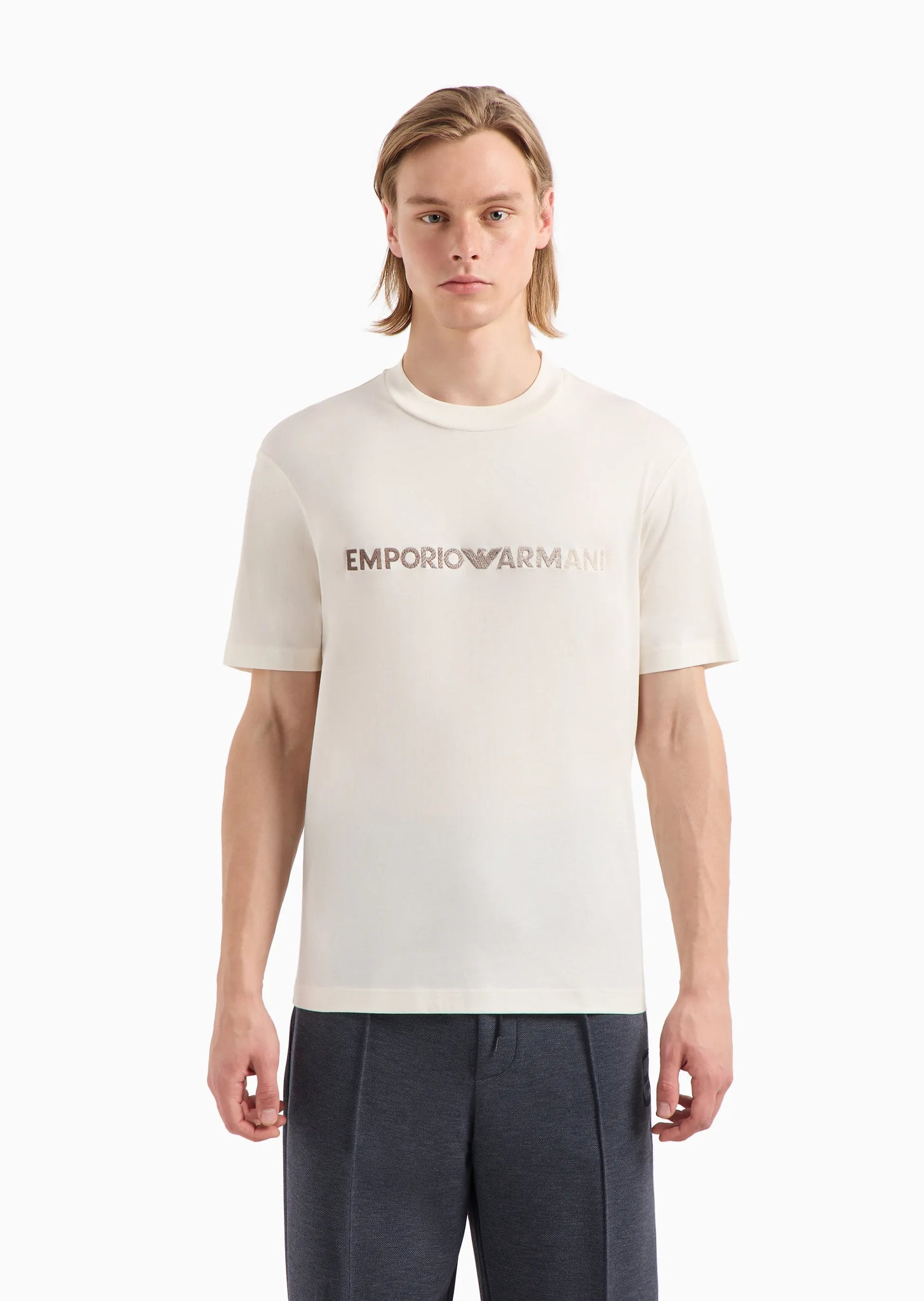 T-Shirt in Jersey Pima con Ricamo Logo / Bianco - Ideal Moda