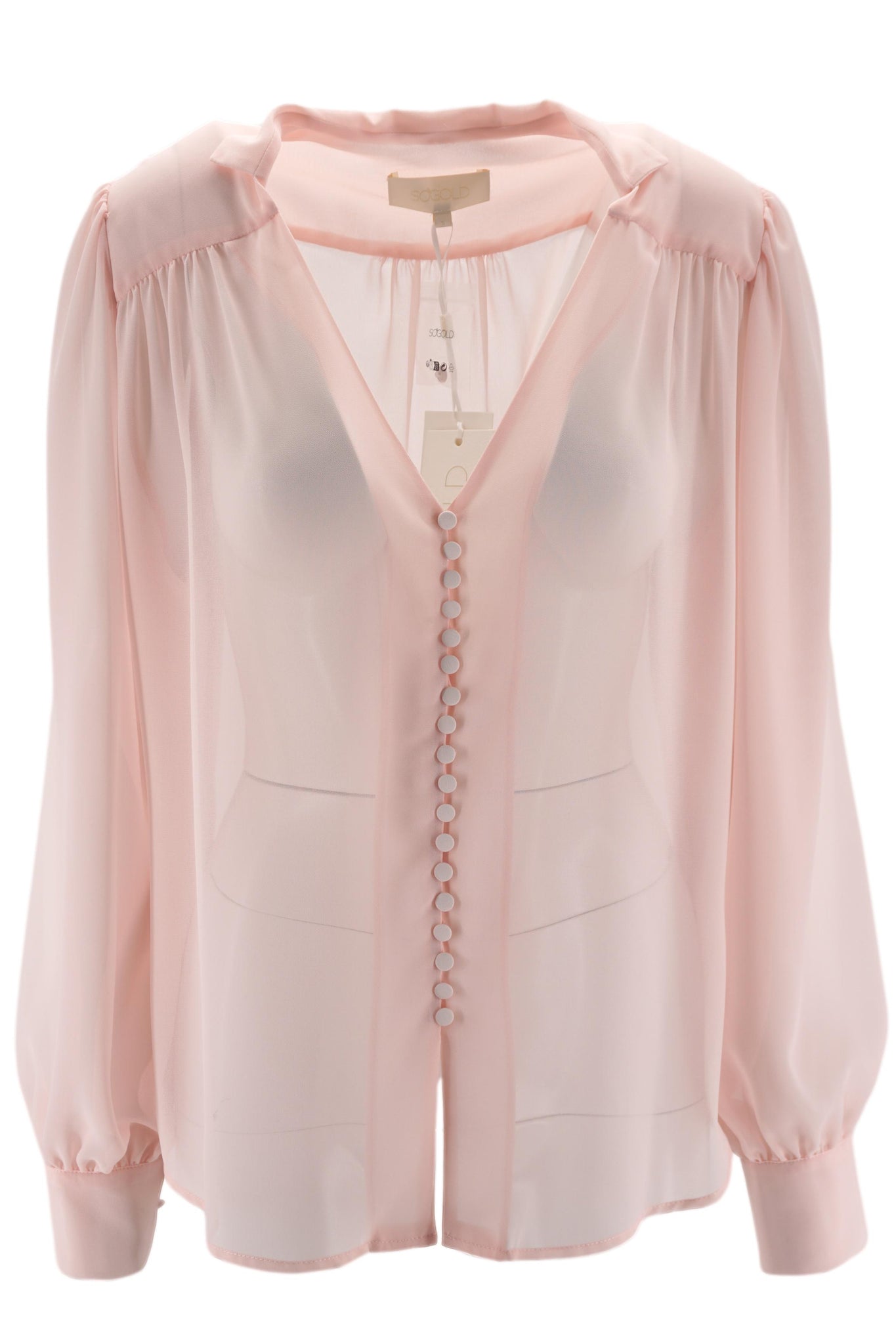 Blusa Semi Trasparente a Maniche Lunghe / Rosa - Ideal Moda