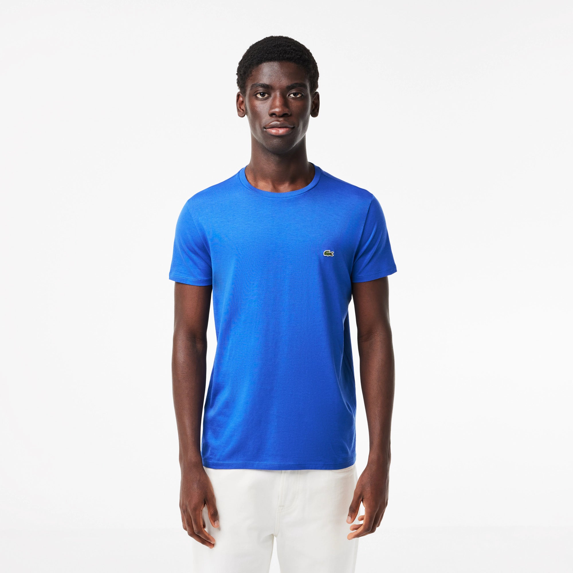T-Shirt a Girocollo in Jersey di Cotone Pima / Azzurro - Ideal Moda
