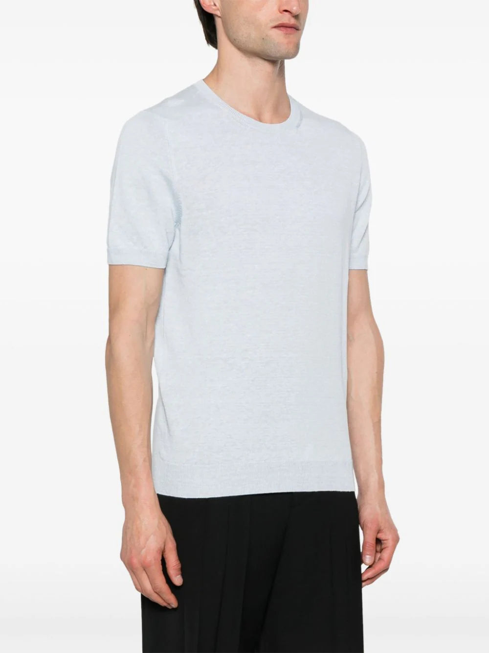 T-Shirt in Lino e Cotone / Celeste - Ideal Moda