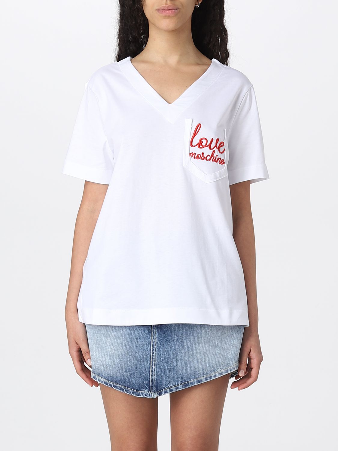 T-Shirt con Scollo a V Love Moschino / Bianco - Ideal Moda