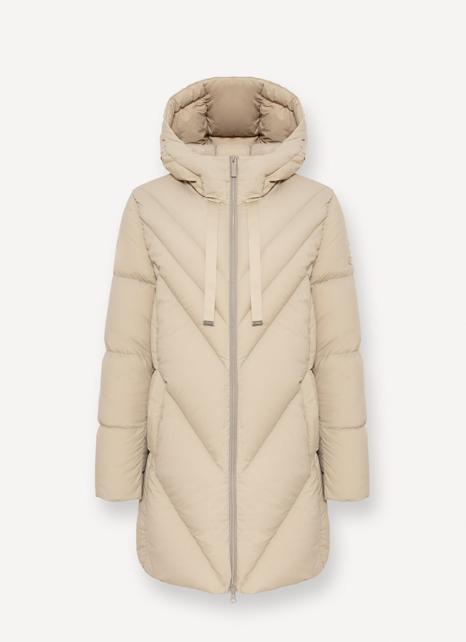 Piumino Lungo Stretch con Coulisse / Beige - Ideal Moda