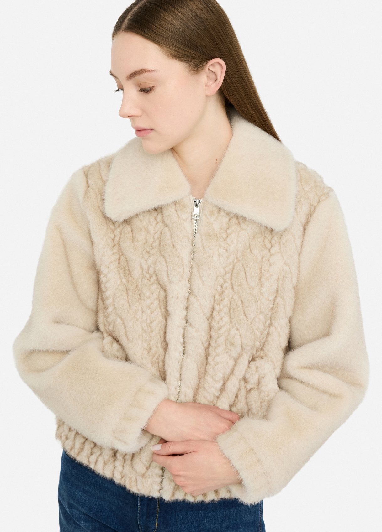 Bomber in Teddy con Trecce / Beige - Ideal Moda