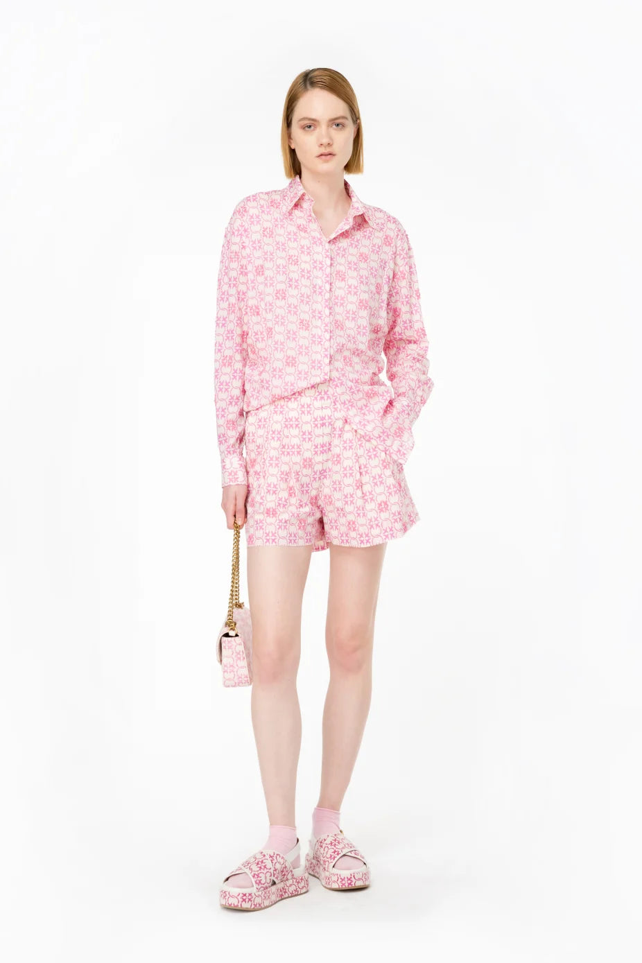 Shorts in Mussola di Cotone con Stampa / Rosa - Ideal Moda