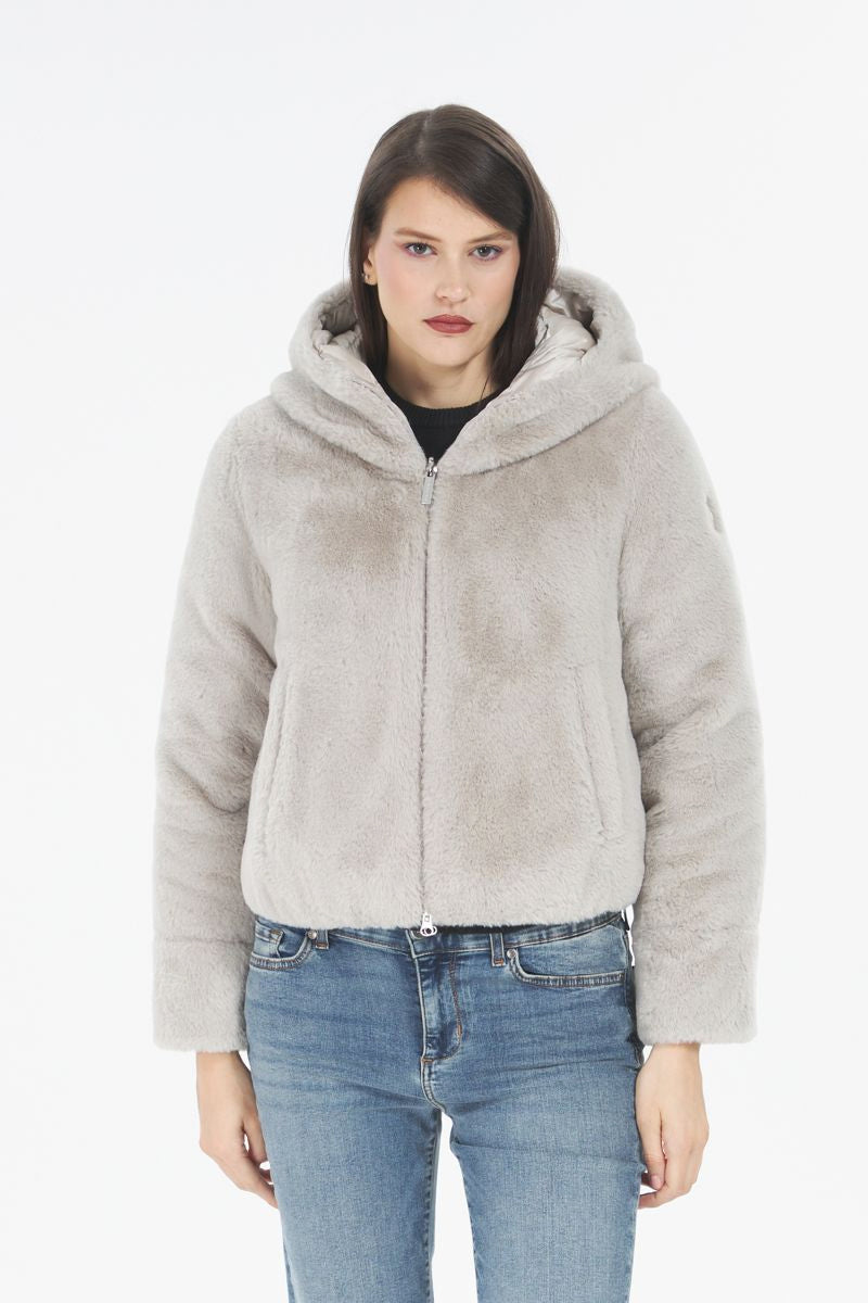 Piumino Reversibile in Pelliccia Sintetica / Grigio - Ideal Moda