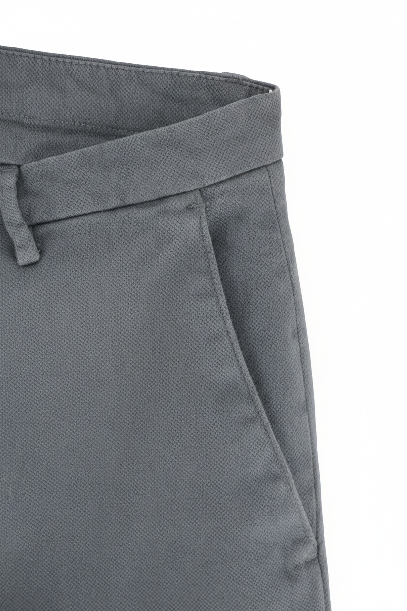 Pantalone Slim Fit in Cotone Tramato / Grigio - Ideal Moda