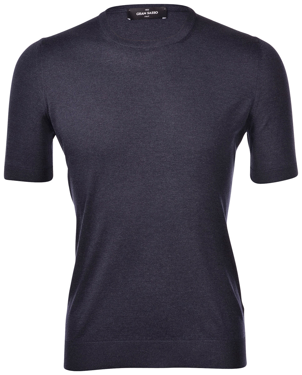 T-Shirt in Maglia in Seta / Blu - Ideal Moda