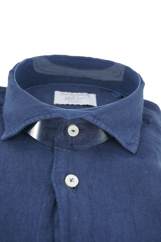 Camicia in Lino con Chiusura Polo / Blu - Ideal Moda