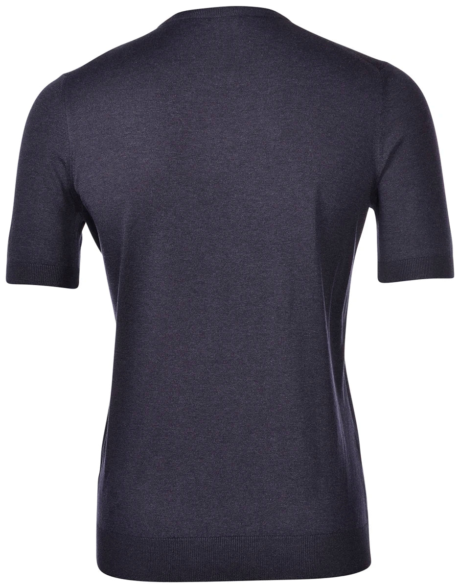 T-Shirt in Maglia in Seta / Blu - Ideal Moda