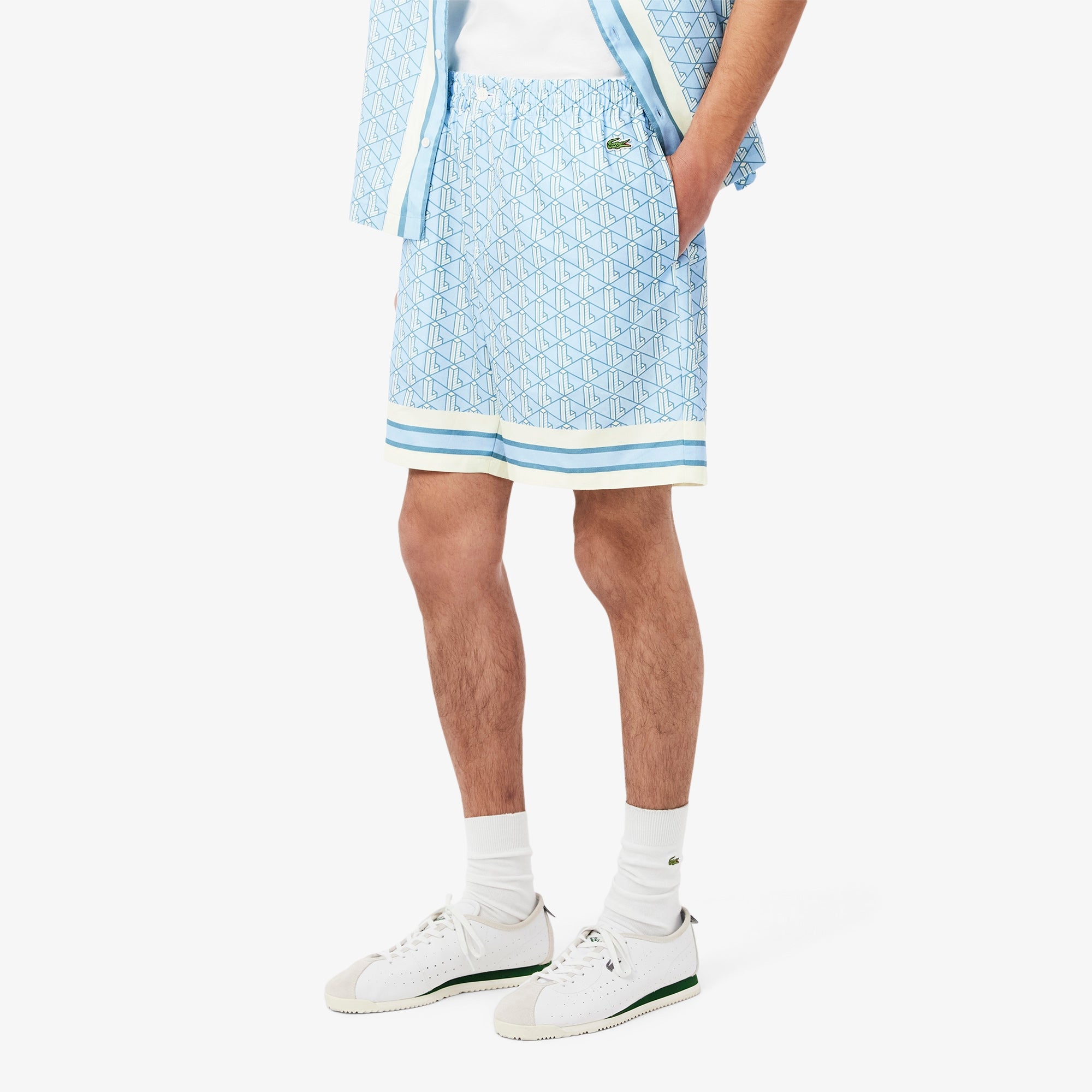 Shorts Leggero con Stampa Monogramma / Azzurro - Ideal Moda