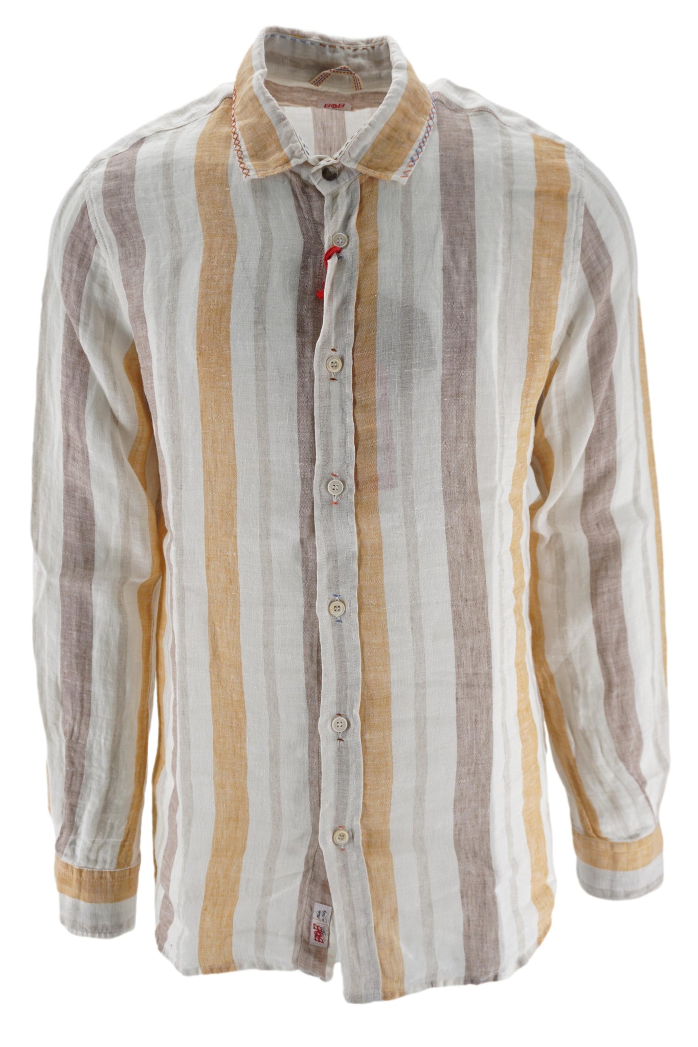 Camicia in Lino con Fantasia a Righe / Bianco - Ideal Moda
