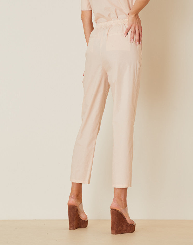 Pantalone in Cotone con Elastico in Vita / Beige - Ideal Moda