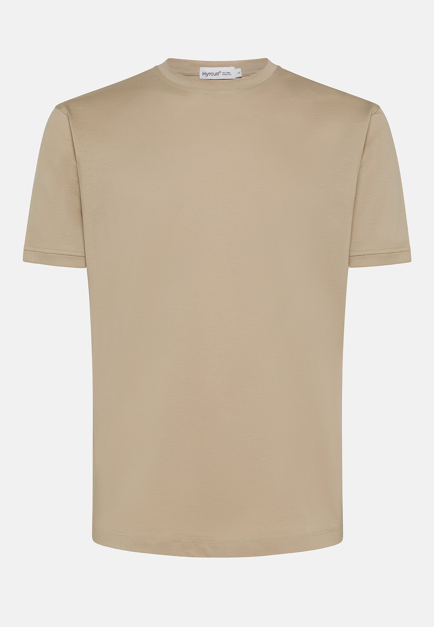 T-Shirt Girocollo in Cotone Filo di Scozia / Beige - Ideal Moda