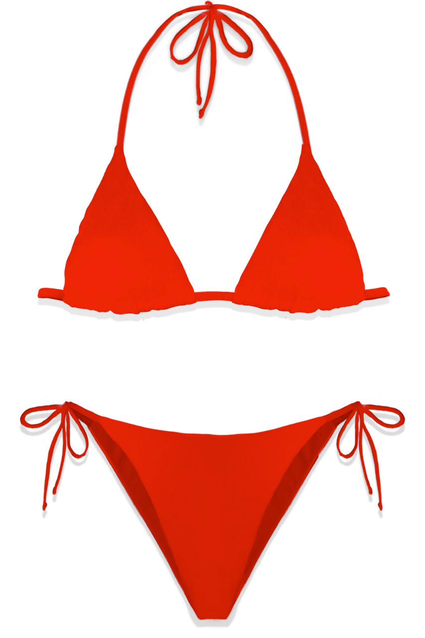 Bikini con Triangolo e Slip con Lacci / Rosso - Ideal Moda