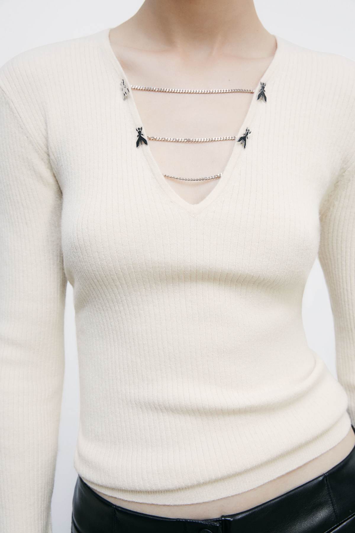 Maglia Aderente con Catene / Avorio - Ideal Moda