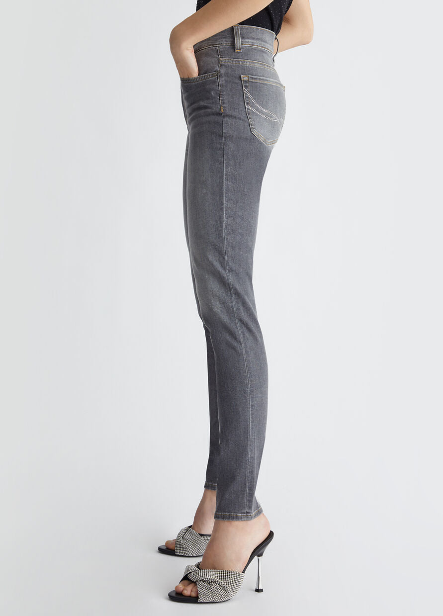 Jeans Skinny a Vita Alta / Grigio - Ideal Moda