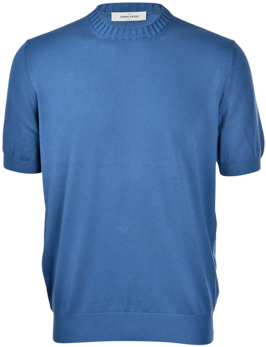 T-Shirt in Maglia con Collo a Coste / Bluette - Ideal Moda