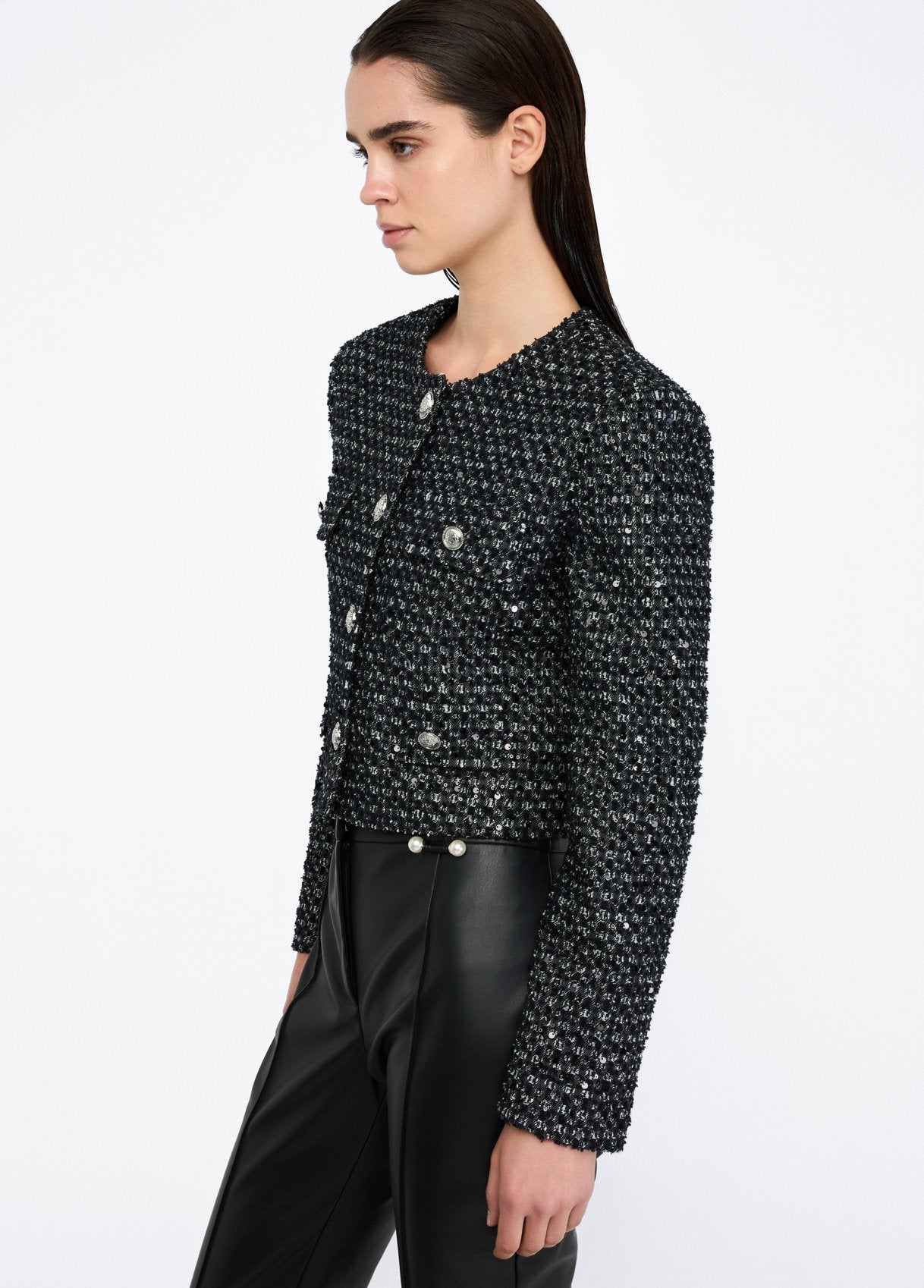 Giacca in Tessuto Bouclé / Nero - Ideal Moda