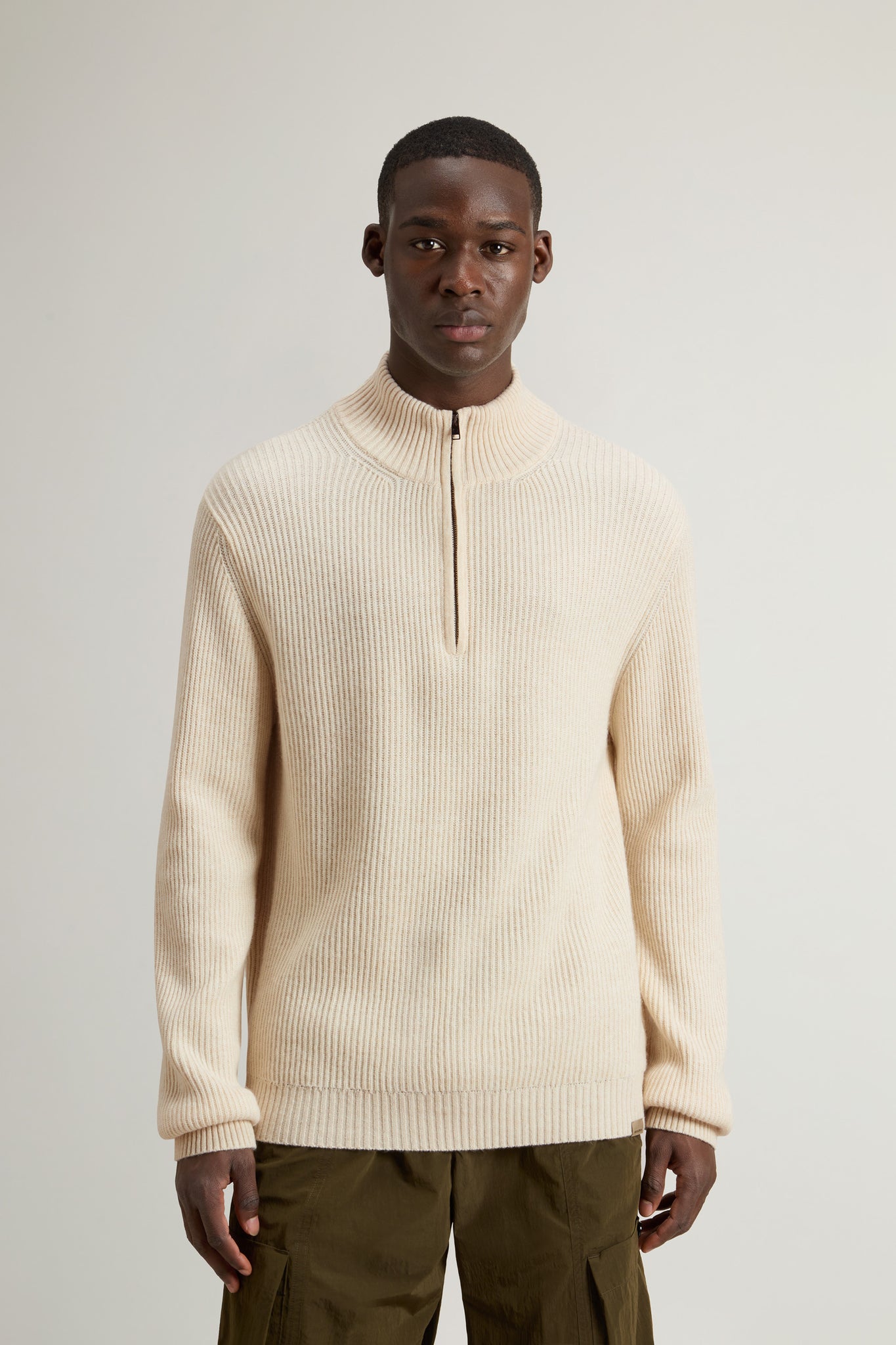 Half-Zip Sweater in Wool and Cashmere Blend / Ivory
