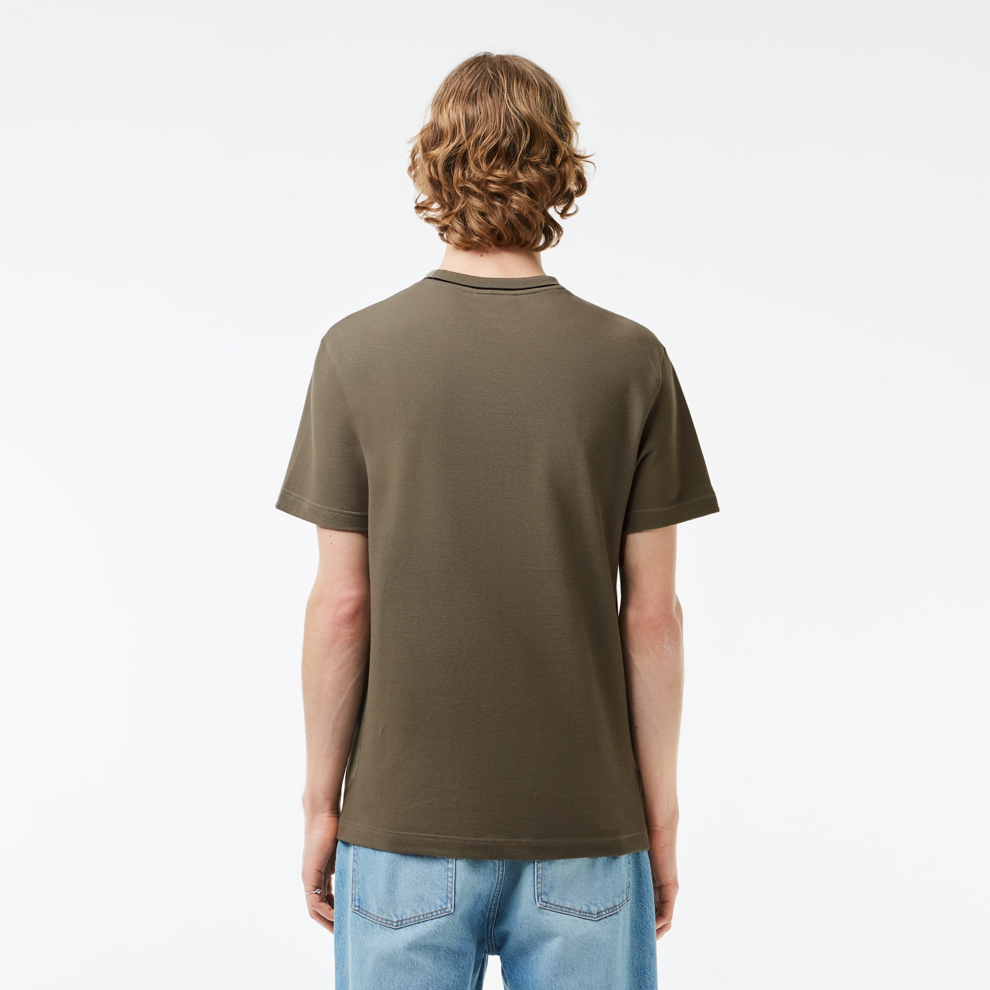 T-Shirt in Piqué Elasticizzato con Colletto a Righe / Verde - Ideal Moda