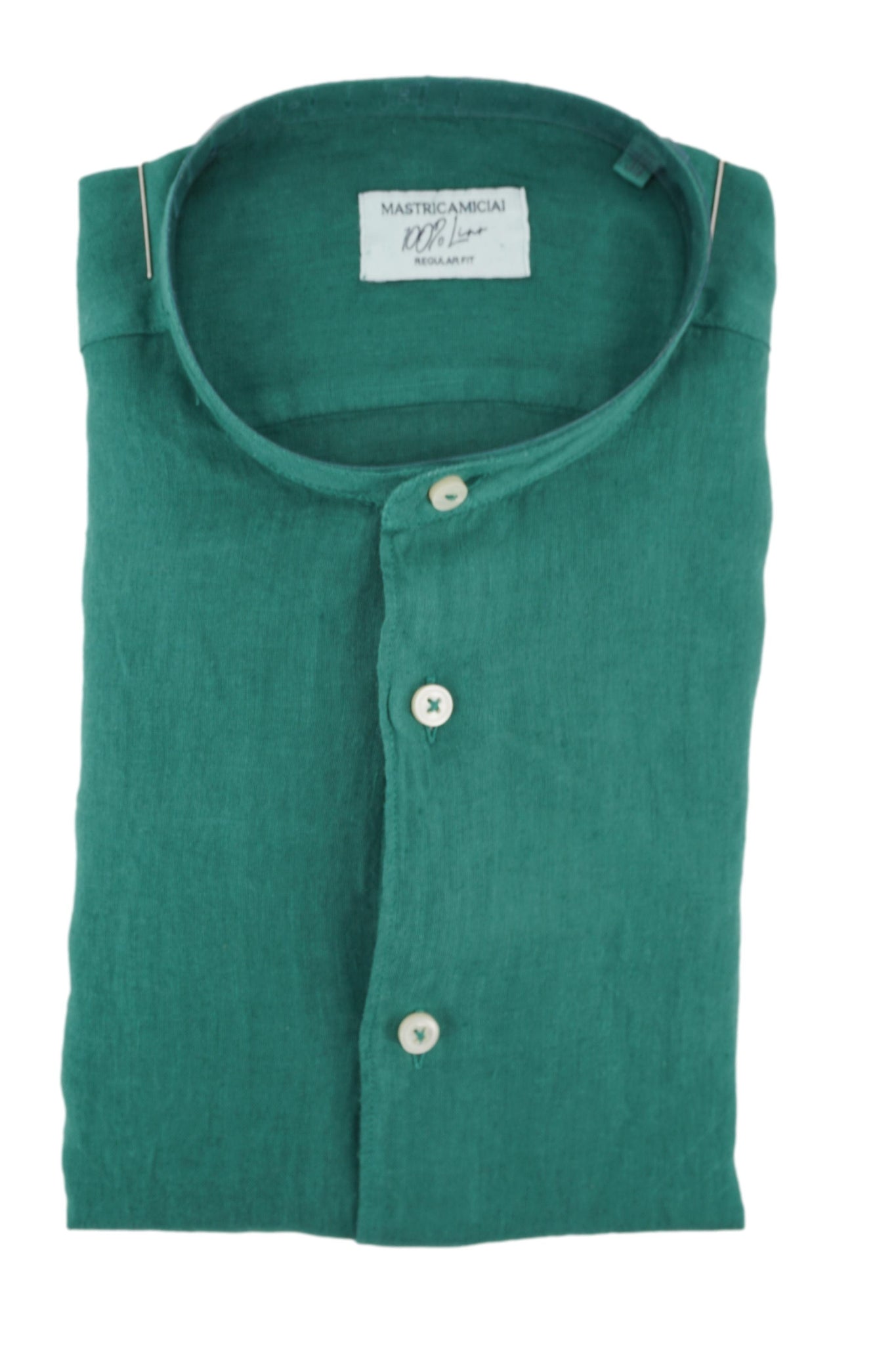 Camicia in Lino con Collo alla Coreana / Verde - Ideal Moda